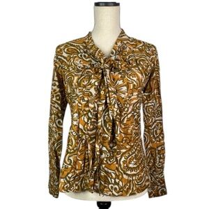 Joe Fresh Silk Cotton Blend Retro 70s Style Bohemian Western Long Sleeve Blouse